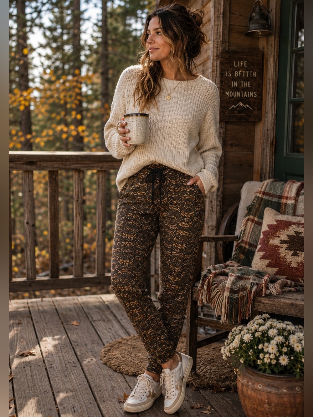 Free People Boho Printed Wide Leg Pants Brown Black Drawstring linen pattern